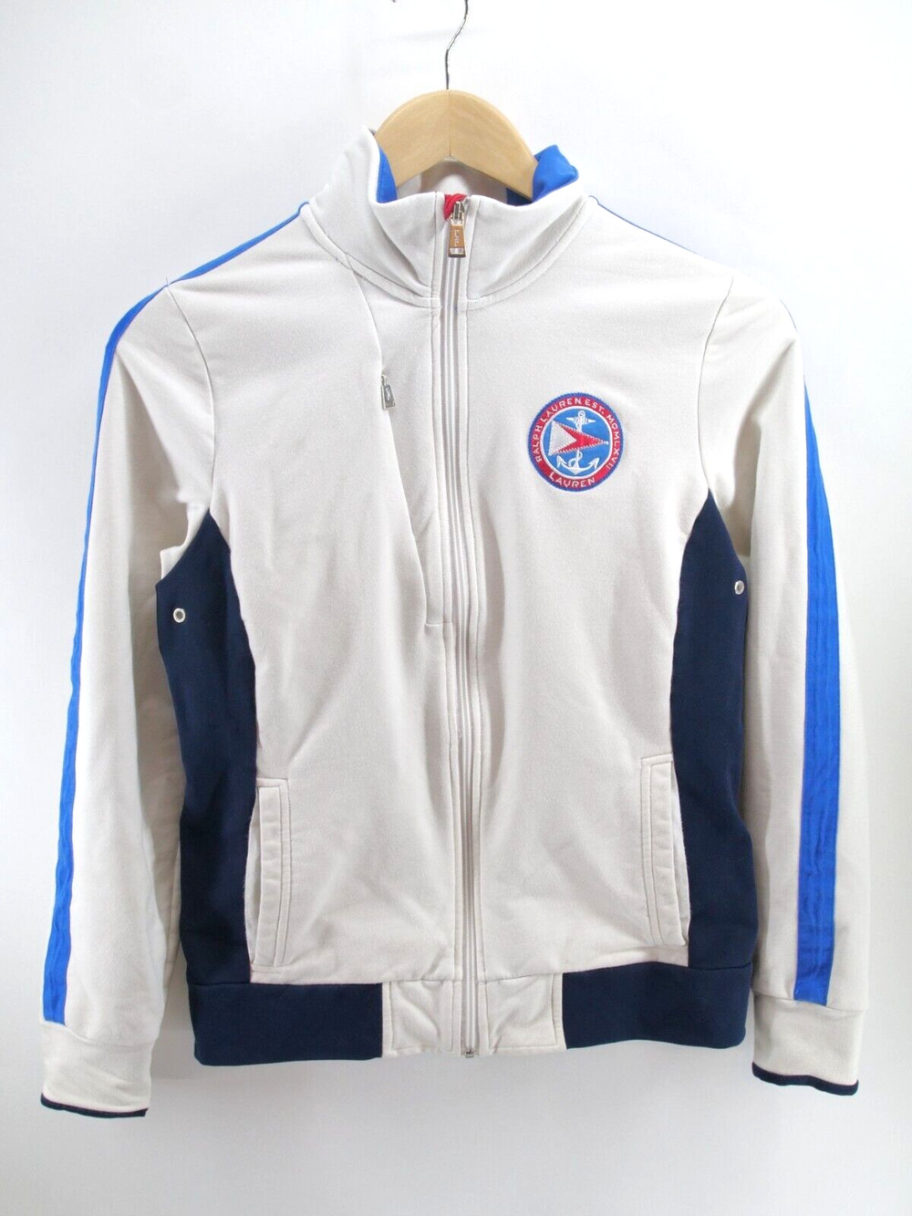 L-RL Lauren Active Full-Zip 3 Front Pocket White Embroidered Logo Jacket Sz M